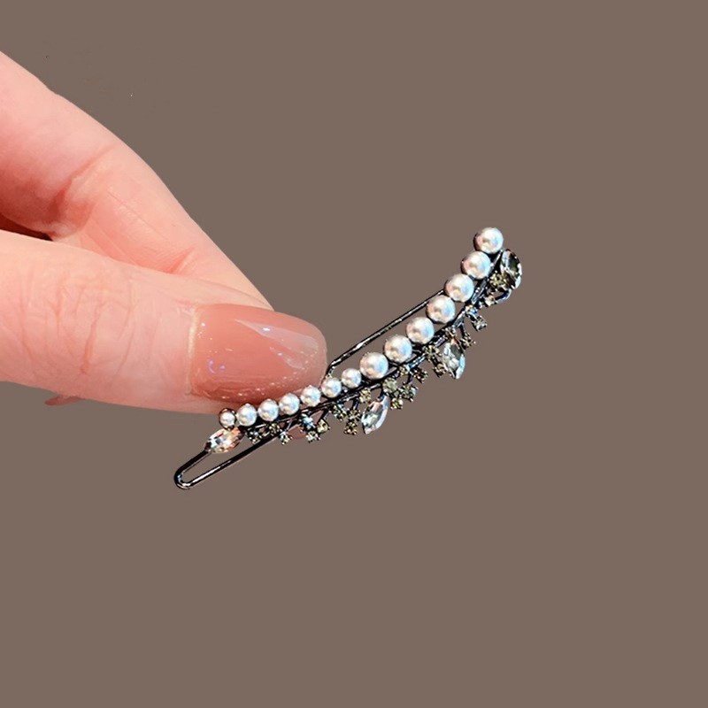 MAUROPOLI [Sẵn sàng] Kẹp ếch vương miện nhỏ ngọc trai sang trọng nhẹ nhàng bằng kim cương giả sáng bóng Phong cách cổ tích Kẹp bên công chúa cao cấp Kẹp phẳng thời trang