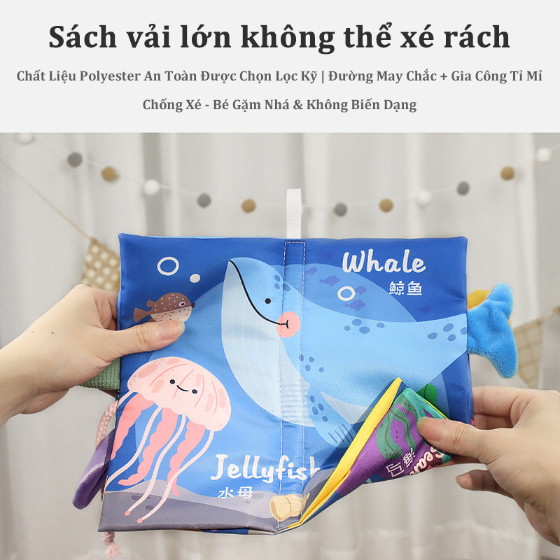 【SKISOPGO】Sách Vải Đuôi Thú 3D Cho Bé, Sách Tiếng Anh, Thiết Kế Động Vật, Đồ Chơi Giáo Dục