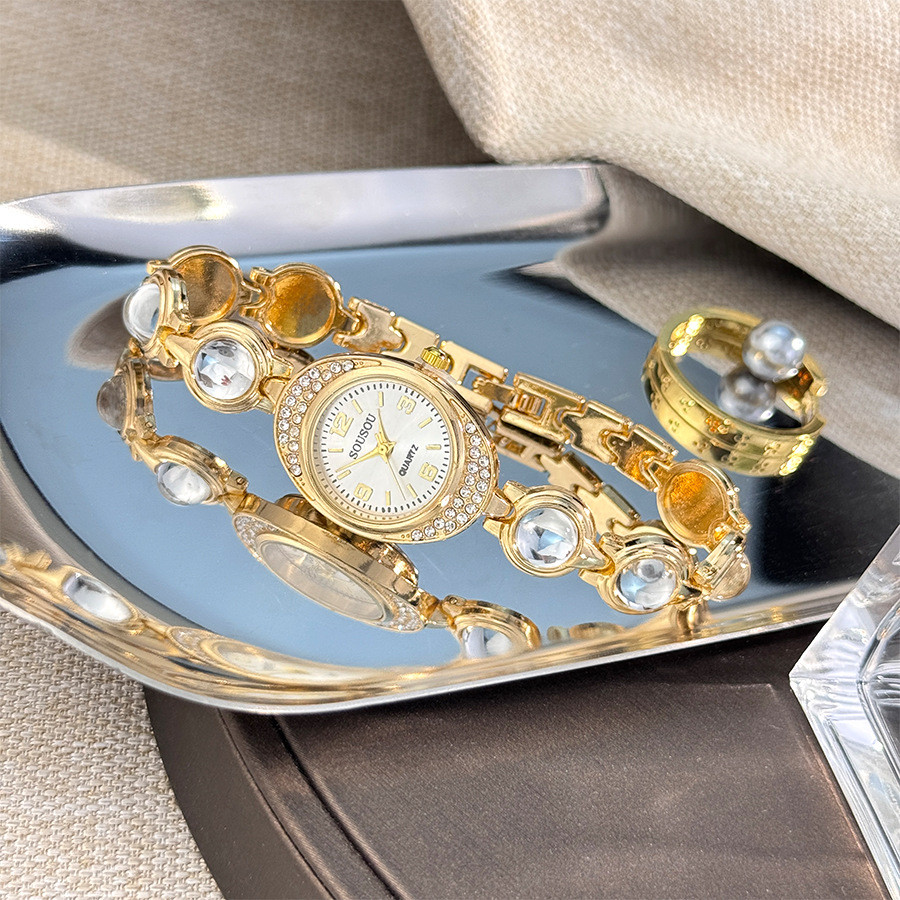Đồng hồ nữ Bộ kim cương hình elip Vòng tay đá quý màu kho báu Fortune Treasure Đồng hồ thạch anh nữ Năm màu để lựa chọn: Trắng, Hồng, Đen, Đỏ, Xanh lục