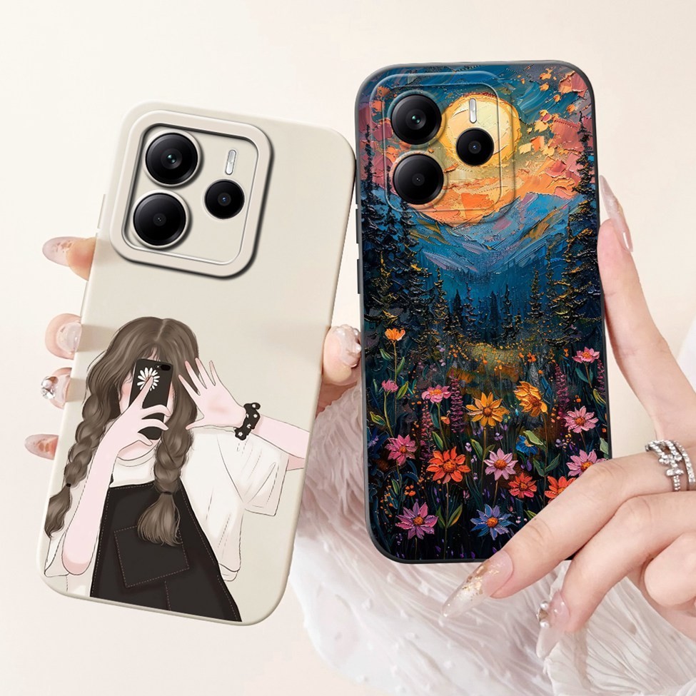 Ốp Lưng Toàn Cầu Cho Redmi Note 14 4G 5G Bao Hoa Thời Trang Sang Trọng Kawaii Girl Mèo Dễ Thương Vỏ Chống Sốc 24117RN76G 24117RN76O 24094RAD4G
