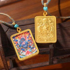 Bùa hộ mệnh Tây Tạng, dây chuyền Ram Thangka, phong cách dân tộc, mặt dây chuyền thần tài đen Manjushri, trang sức sáng tạo văn hóa XHUR