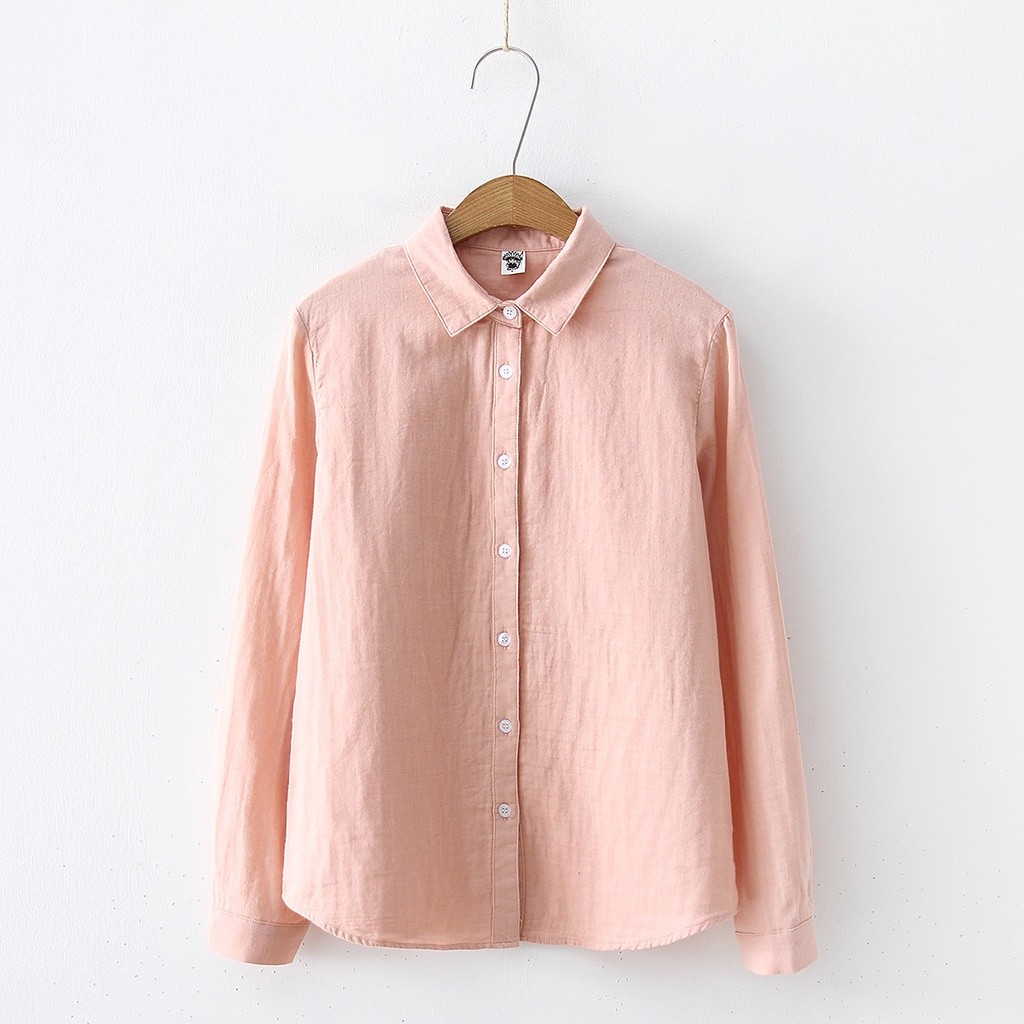 Áo sơ mi nữ Cotton cao cấp, sợi cotton hai lớp, màu trơn, thân thiện da, tay dài