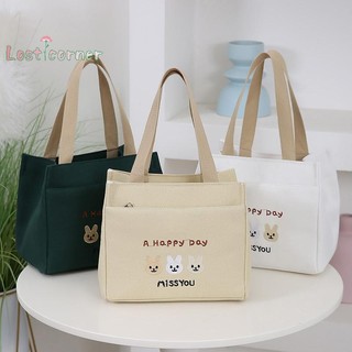[Lostcorner] Túi xách vải in họa tiết đơn giản hoạt hình Công nhân văn phòng Túi Tote ăn trưa Túi lưu trữ [Mới]