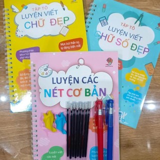 Bộ 3 Quyến Luyện Viết Tập Tô Chữ Đẹp Thanh Nga - Luyện Viết Chữ, Số, Nét - Gồm 3 Quyển, 9 Ngòi Bút, 3 Cá Cầm Bút