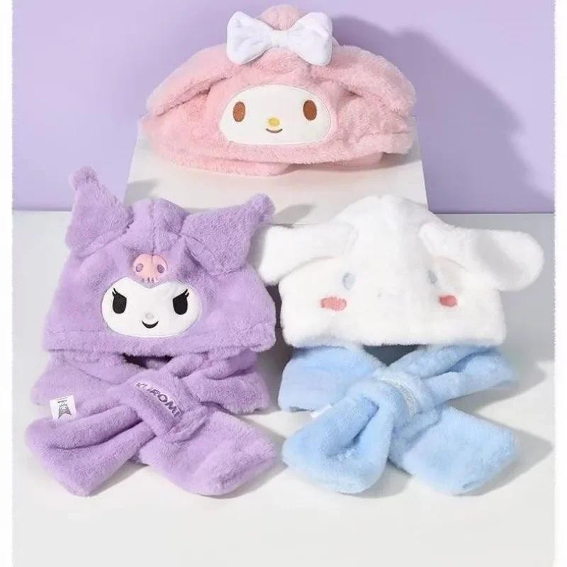 Hoạt Hình Dễ Thương Anime Kuromi Mũ Trẻ Em Khăn Tất Cả Trong Một Mùa Đông Bảo Vệ Tai Nhung Dày Ấm Có Mũ Trùm Đầu Khăn