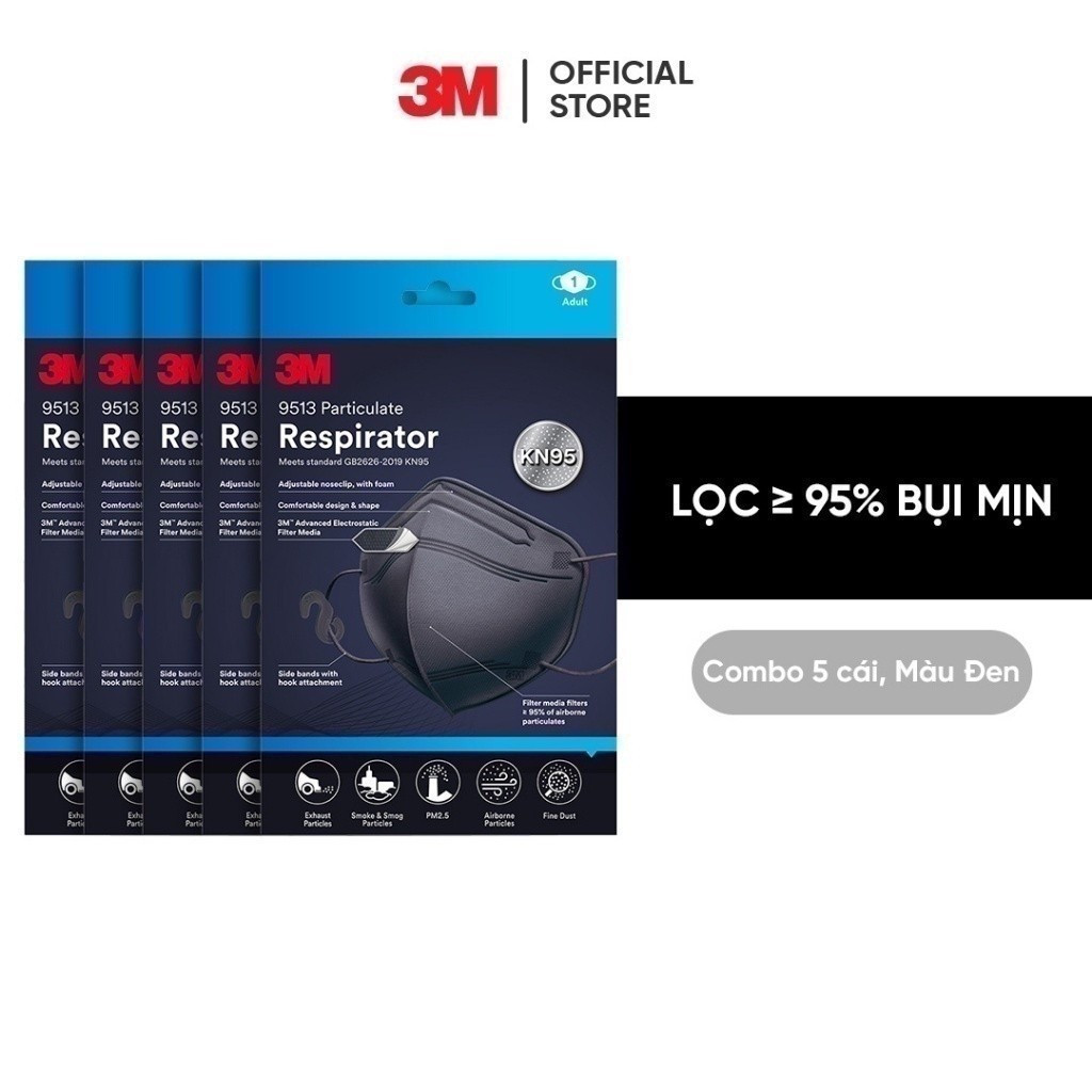 Ảnh Khẩu trang 3M™, đạt tiêu chuẩn KN95, trắng/ đen, Ngăn ngừa bụi mịn, mầm bệnh trong không khí, khói bụi,... 2