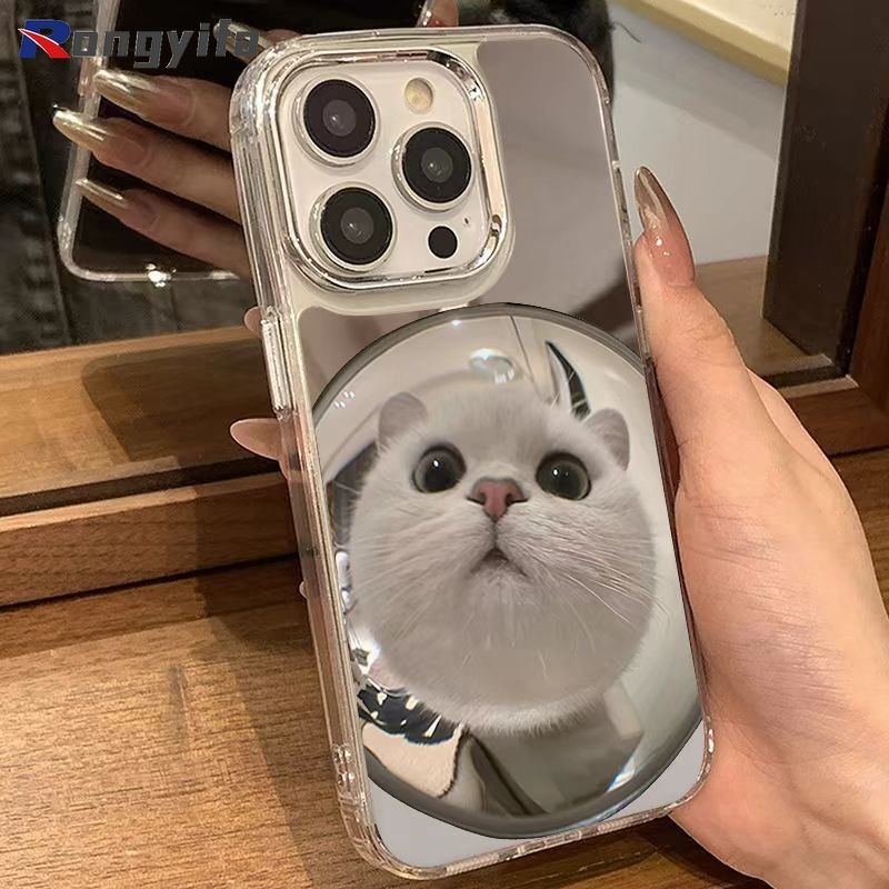 Ốp Điện Thoại Gương Mèo Vui Nhộn Đáng Yêu Cho Tecno Camon 30S 20 Pro 12 Pova 6 Neo Itel S17 P38 A05S A04 S23 Plus A60 A60S 5G 4G Vỏ Cặp Đôi Dễ Thương Chống Rơi Vỏ Chống Sốc