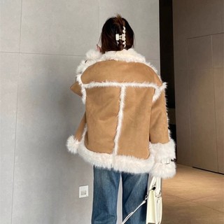 WYB-Áo khoác lông thân thiện với môi trường, áo khoác Parka Lông Cừu lông cừu một khối lông cừu mẫu mới nổi tiếng trên mạng 2024 thu đông cho nữ, áo khoác XRFR
