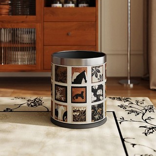 MandyHome leather trash cans, high-value, antique style, home living room, light luxury, high-end retro bedroom, double-layer new wastebasket