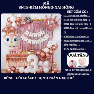 Set Bóng Trang Trí Sinh Nhật Tuổi Meo,tuổi Mão, thôi nôi, 12 con giáp cho bé gái - bé trai SNTE-RÈM HỒNG 3-NAI HỒNG