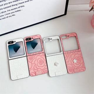 Ốp Nhựa Da Hoa Camelia Sang Trọng Cho Samsung Galaxy Z Flip 5 Flip 6 Flip 4 Z Flip 4 5 6 5g Ốp điện thoại