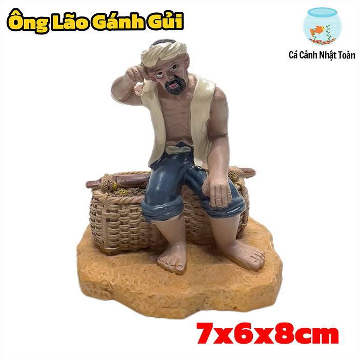 Ông Lão Gánh Củi Trang Trí Tiểu Cảnh, Non Bộ, Bể Cá Cảnh (7x6x8cm)