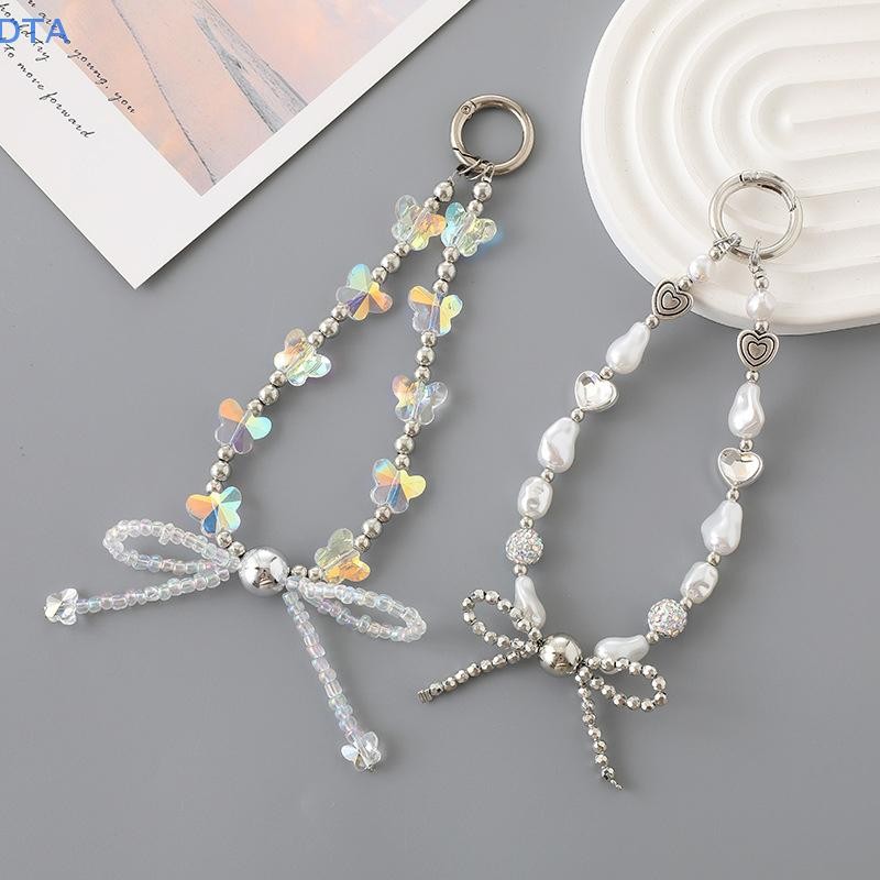 [DTA] Dây chuyền điện thoại di động đính cườm nơ ngọc trai Dây buộc điện thoại chống mất Nút thắt cổ tay Móc khóa mặt dây chuyền PO