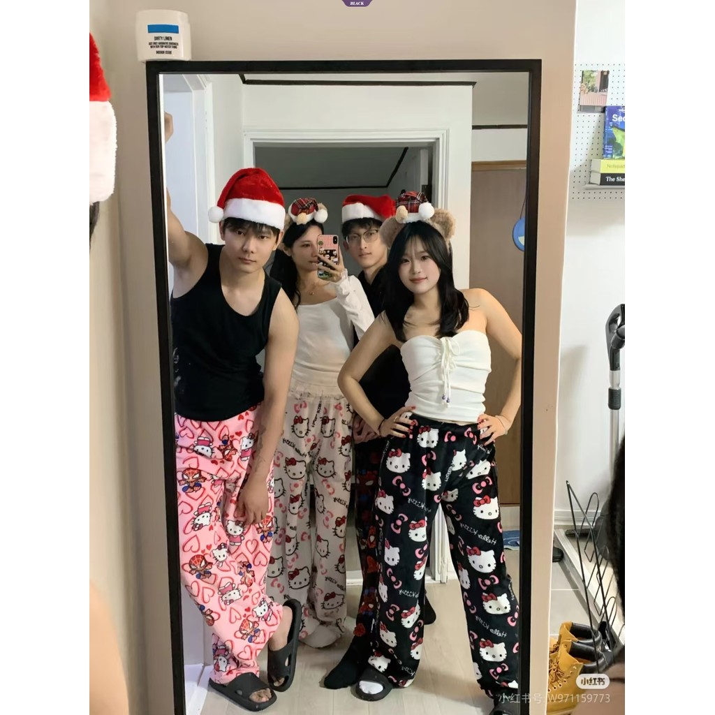 Mới Người Nhện Quần Ngủ Anime Hello Kitty Pyjama Quần Flannel Mềm Mại Quần Hoạt Hình Nhà Quần Cặp Đôi Quà Tặng [BL]