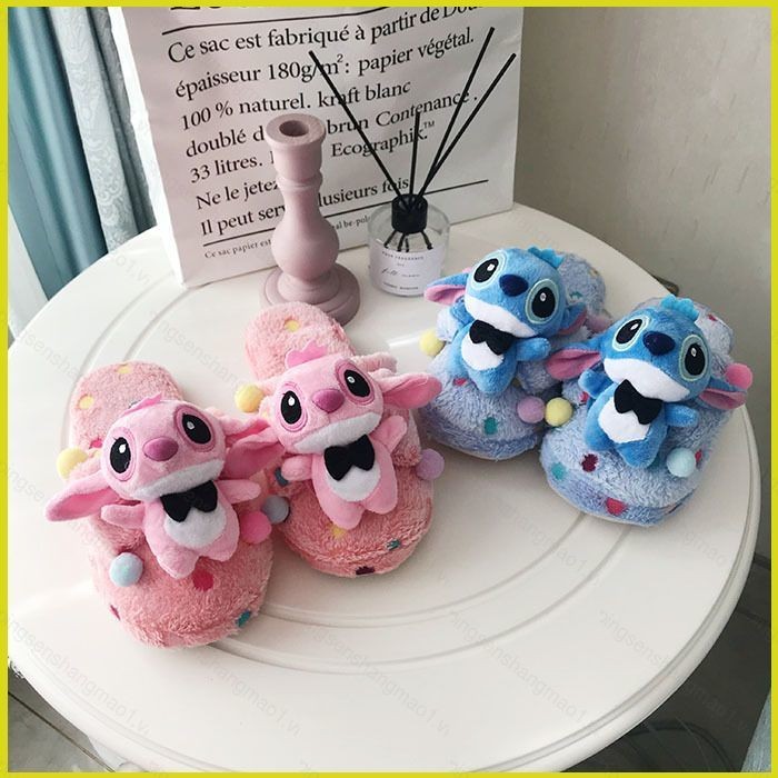PS1 Dễ Thương Stitch Sang Trọng Dép Nữ Nhồi Bông Giày Mùa Đông Quà Tặng Nhà Dép Thường Ngày Sáng Tạo Dễ Thương Xe Mềm Mại