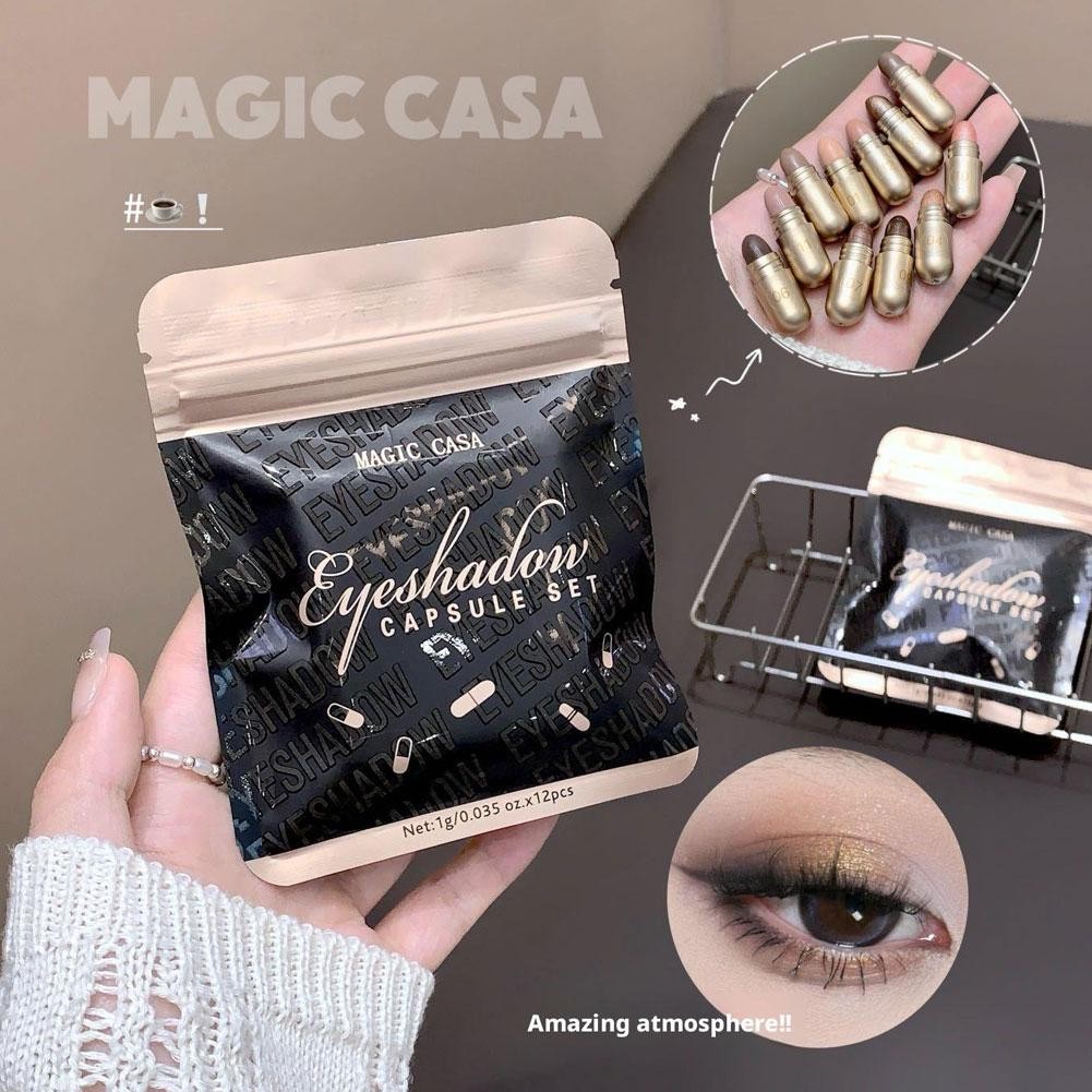 Bộ phấn mắt viên nang 12 màu Magic Casa Trang điểm mắt Sửa chữa mắt Phấn mắt chống nhòe U8d8