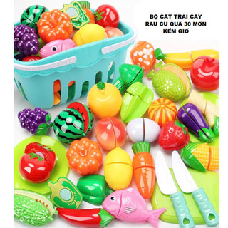 Đồ Chơi Cắt Hoa Quả Và Rau Củ 30 Món, Set Cắt Trái Cây Bằng Nhựa ABS An Toàn Cho Bé