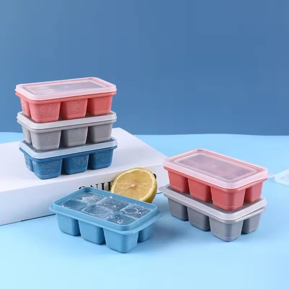 [Trang chủ] Khay đá silicon chống rò rỉ có nắp đậy - Hộp đá có thể xếp chồng lên nhau 3 màu, Thiết kế chống mùi cho tổ chức tủ lạnh gia đình / văn phòng