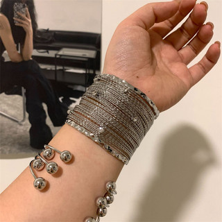 1 chiếc Vintage cao cấp phiên bản rộng kim loại bạc chải đường cay punk mở vòng tay