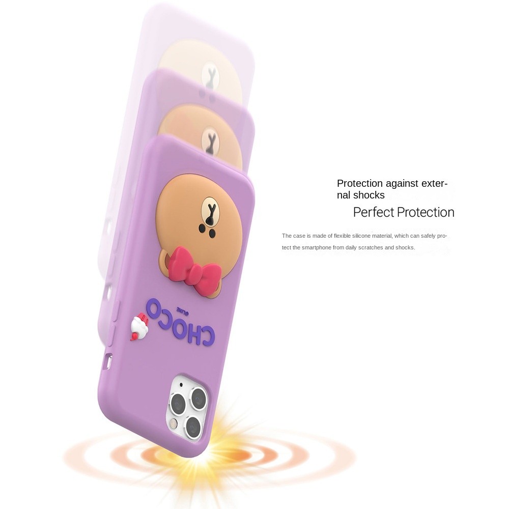 Ốp điện thoại Line Friends iPhone 16 Vỏ bảo vệ thân thiện với da bằng silicon 15 Promax Gấu nâu IP14 / 13PM Vỏ bảo vệ chống sốc mềm trọn gói