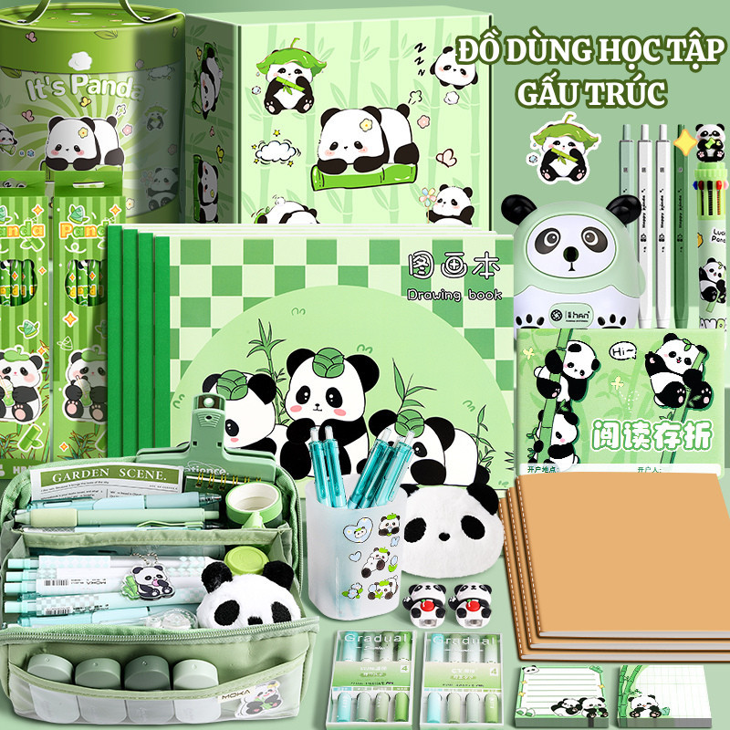 Hộp Quà Văn Phòng Phẩm Gấu Trúc Dễ Thương – Đồ Dùng Học Tập Gồm Bút, Thước Cho Bé Sinh Nhật, 1/6