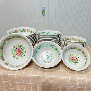 Tô melamine nhựa phíp loại tô sâu xoắn màu trắng, vàng, xanh lá và hoa văn dùng làm tô bán phở, bán bún nhựa mica