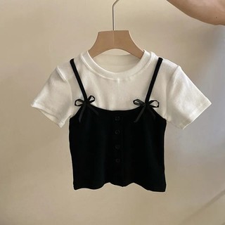 Áo phông ngắn tay bé gái mẫu mới mùa hè Áo ngọt ngào nơ bướm dễ thương cho bé nhỏ kiểu Tây