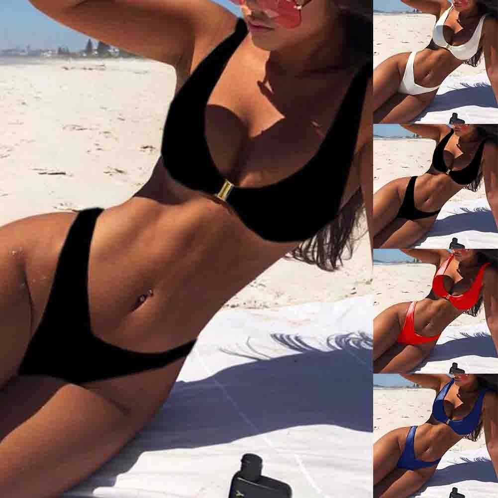⭐Yafexbag⭐Women's Beach ready High Waist Swimsuit Sexy V Neck Bikini Set Black/White⭐Brand New