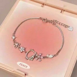 [Tôn vinh hoa đào] Vòng tay hoa đào HelloKitty Nữ hoạt hình dễ thương Thiết kế tinh tế Niche ins Bạc 925 Vòng tay thời trang phù hợp 5.16 FPUZ