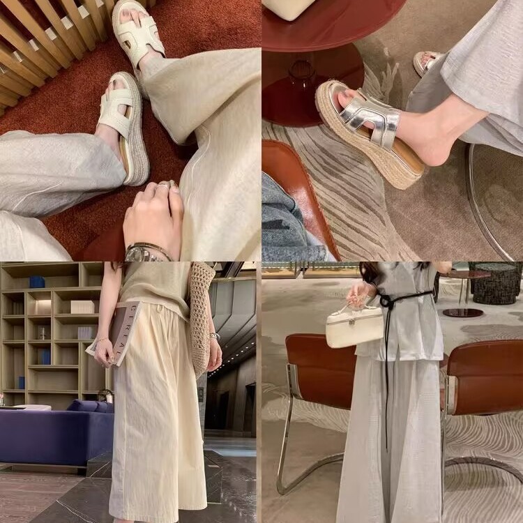 Size Nhỏ 31 32 33 Size Lớn 43 44 Đế Dày Cao Cấp h Dép 6cm Retro Đế Bằng Nêm Gót Bên Ngoài Mặc Dép Nữ Mùa Hè MAY16