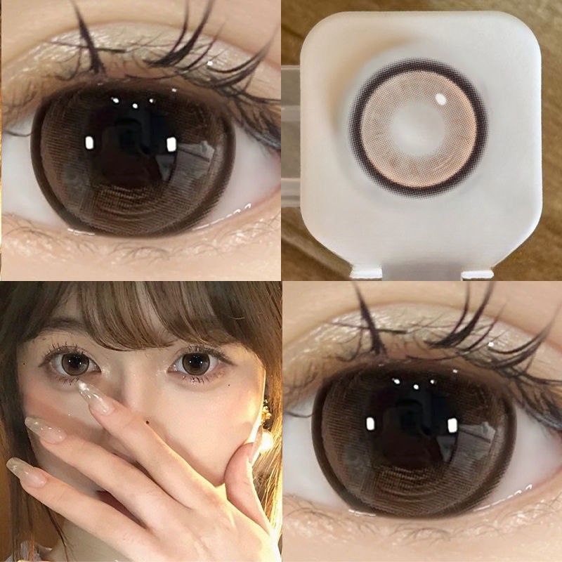 Set 2 Kính Áp Tròng Màu Đen contact lenses 0~ -8.00 black len 14.2mm lens cận lens nâu bean black 024