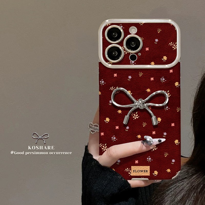 Nền Đỏ toàn màn hình nơ hoa phù hợp với 15 vỏ điện thoại da 16 cửa sổ lớn iPhone