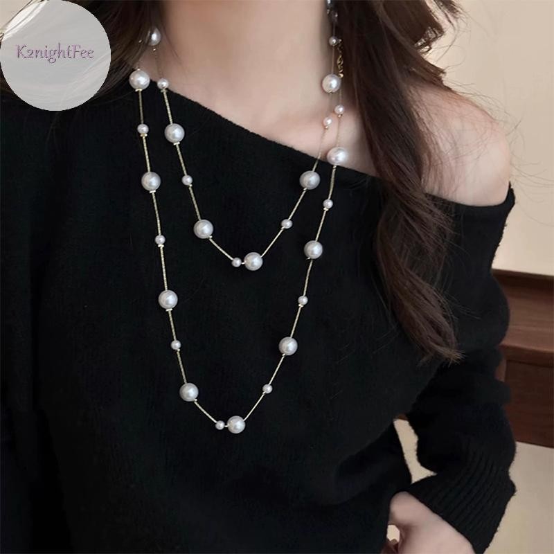 K2nightfee Thanh Lịch Hai Lớp Mô Phỏng Ngọc Trai Áo Len Vòng Cổ Nữ Cổ Dài Dây Chuyền Vòng Cổ VN
