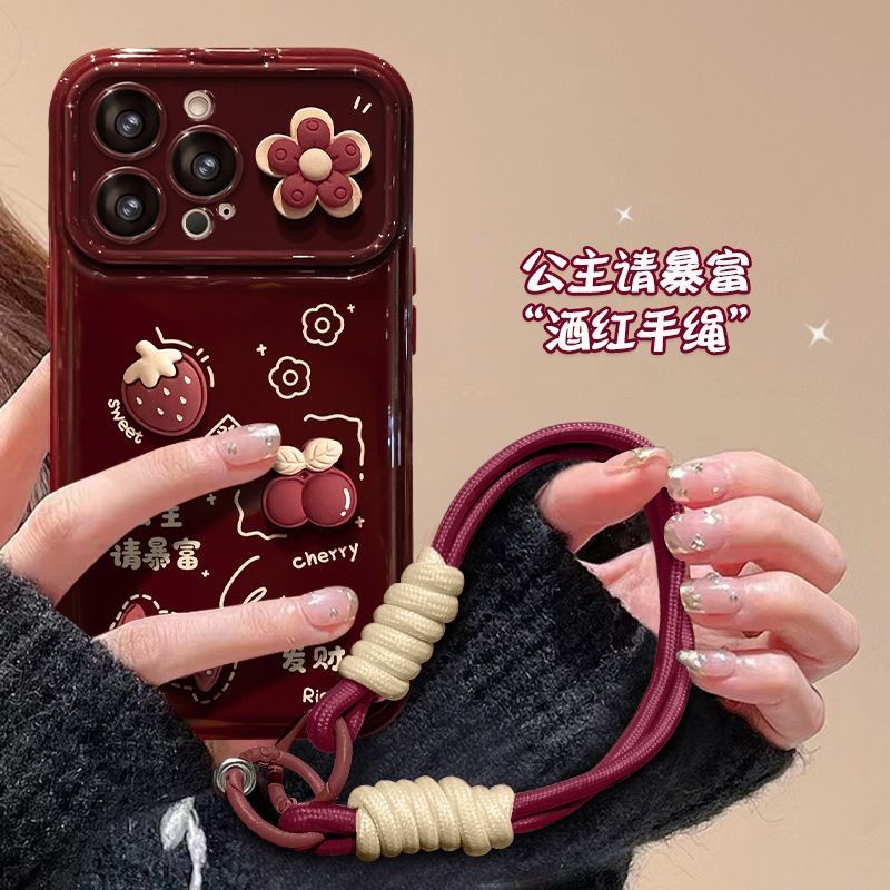 Ốp điện thoại 16 cửa sổ lớn phù hợp với dây buộc công chúa Làm Giàu 15Pro búp bê ba chiều 14 năm mới X chống rơi