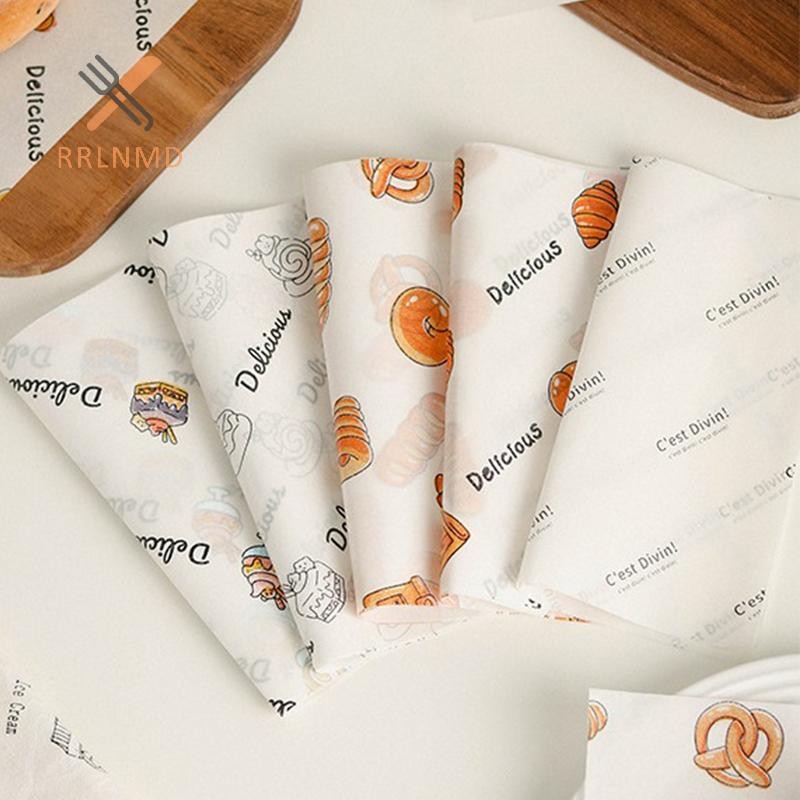 Rrlnmd 100 Tấm Giấy Sáp Deli Cho Giỏ Thực Phẩm Lót Bánh Phong Cách In Giấy Deli Chống Mỡ Để Gói Bánh Mì Burger MỚI