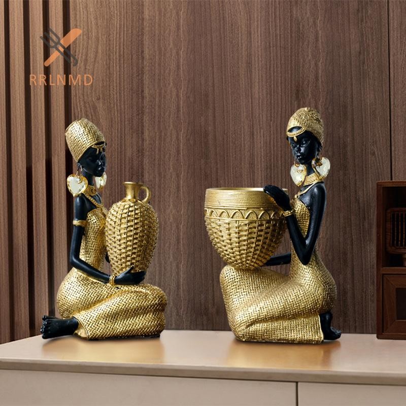 Rrlnmd Bộ Lạc Châu Phi Người Phụ Nữ Các Bức Tượng Nhỏ Đen Trang Trí Để Bàn Điêu Khắc Trang Trí Nhà Cửa Phụ Kiện MỚI