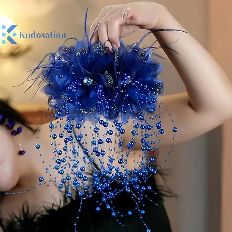 Kudosation Nữ Lưới Hoa Ngọc Trai sels Kẹp Tóc Nữ Lông Tơ Vuốt Tóc Phụ Kiện Tóc Mũ Đội Đầu