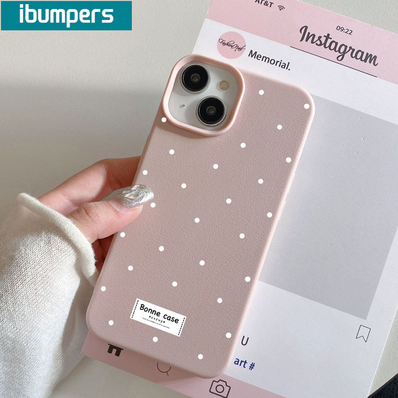 ibumpers Ốp Lưng IPhone Hàn Quốc Đơn Giản Chấm Trắng Cho IPhone 16 15 14 12 13 11 Pro Max IP 7 8 Plus X XS XR Ốp Điện Thoại Mỏng Silicon Mềm Da Họa Tiết