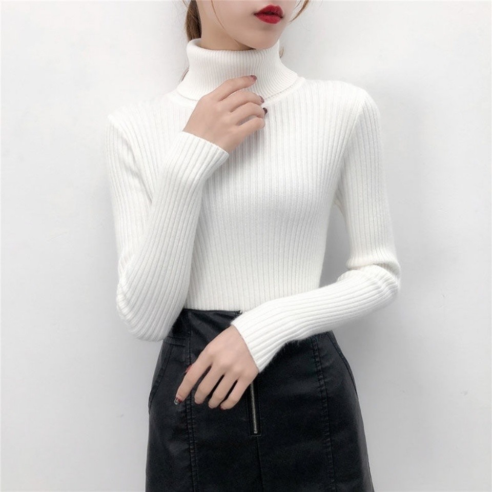 Áo len cổ cao Áo dệt kim dễ phối chui đầu màu trơn tôn dáng mẫu mới mùa thu đông cho nữ áo mặc trong kiểu Tây thời trang