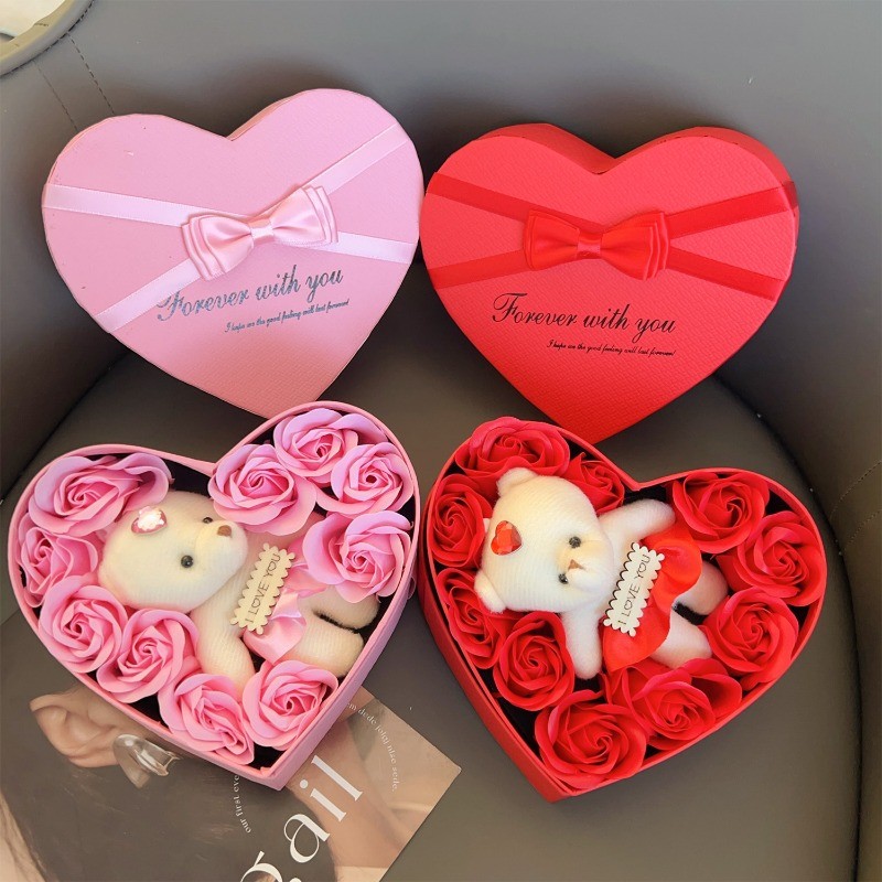[Đặc sắc] Hộp đựng bao bì hình trái tim - Hộp quà hoa hồng xà phòng gấu nhỏ - Bộ quà tặng hoa hồng - Trang trí tiệc cưới lãng mạn - Ngày lễ tình nhân & Ngày của mẹ