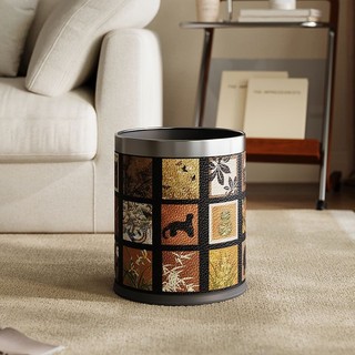 MandyHome leather trash cans, high-value, antique style, home living room, light luxury, high-end retro bedroom, double-layer new wastebasket