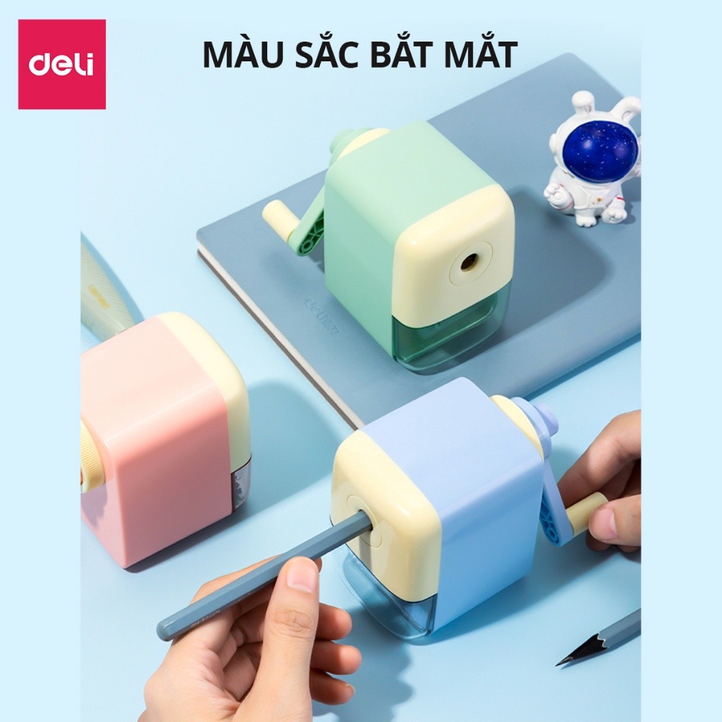 Gọt chì quay tay, chuốt bút chì màu Pastel Deli VB158 nhỏ gọn sắc bén tiện lợi. -