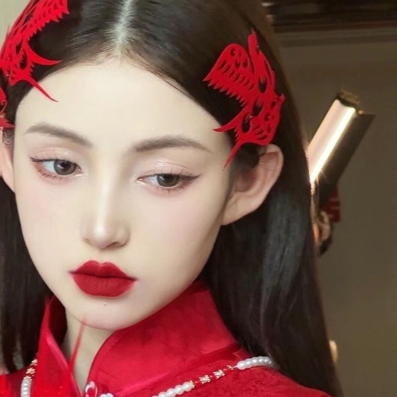 Mới Phong Cách Trung Hoa Màu Đỏ Hạnh Phúc Nhân Vật Cô Dâu Phụ Kiện Tóc Kẹp Tóc