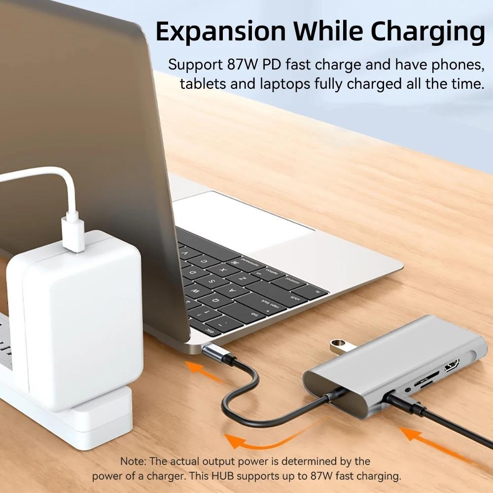 [Hàng có sẵn] Trạm kết nối Type-C 11 trong 1 USB 3.0 HUB Bộ chia USB C Type C sang 4K HDMI VGA PD RJ45 Bộ chuyển đổi mạng 100M cho máy tính xách tay Macbook