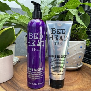 Gội xả tím khử vàng cho tóc tẩy, bạch kim Tigi Bed Head Dumb Blonde Purple Toning 400mlx2 [ TN ]