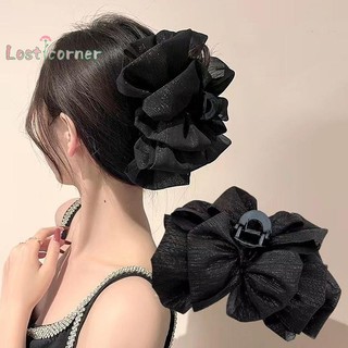 [Lostcorner] Thời Trang Nữ Seersucker Kẹp Nơ Đen Tóc Chụp Nơ Tóc Kẹp Lưới Bong Bóng Grabber Bé Gái Mũ [Mới]