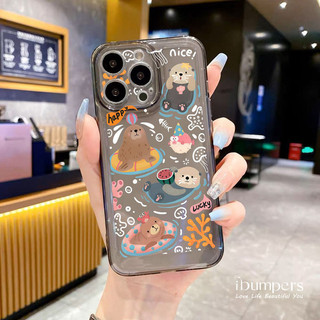ibumpers Ốp Điện Thoại iPhone Động Vật Dễ Thương Chơi Họa Tiết Nước Cặp Đôi Ốp Lưng Trong Suốt TPU Mềm Chống Sốc Cho IPhone 16 15 14 12 13 11 Pro Max IP 7 8 Plus X XS XR