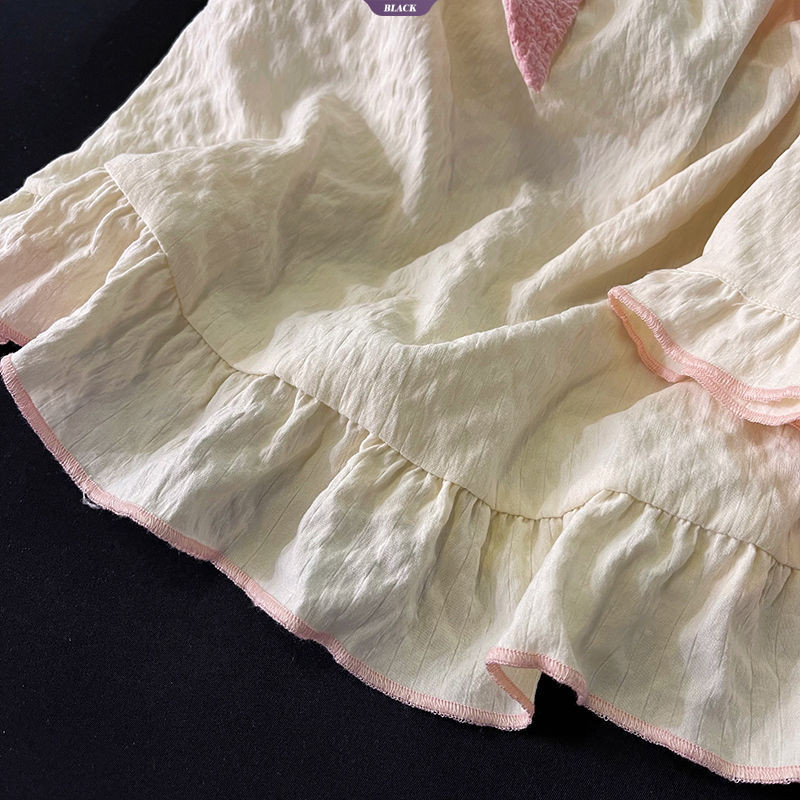 Nơ Hồng Có Miếng Lót Áo Ngực Bộ Đồ Ngủ Nữ Mùa Hè Ren Ngọt Ngào Gợi Cảm Quần Short Homewear Suit [BL]