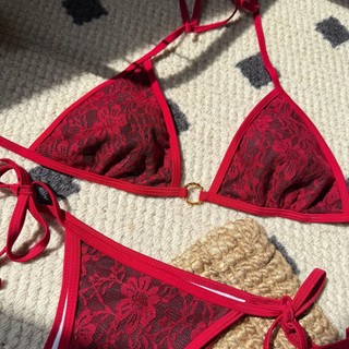 Đồ Bơi Nữ Ren Đen Chia Vải Dây Hai Mảnh Bikini Đồ Bơi