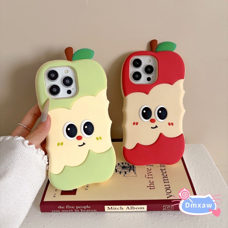 Ốp điện thoại Silicon Apple 3D dễ thương cho iPhone 16 Pro Max 15 14 Plus 13 12 Pro Max Vỏ cặp đôi chống sốc Phim hoạt hình Happy Red Green Apple Soft Case